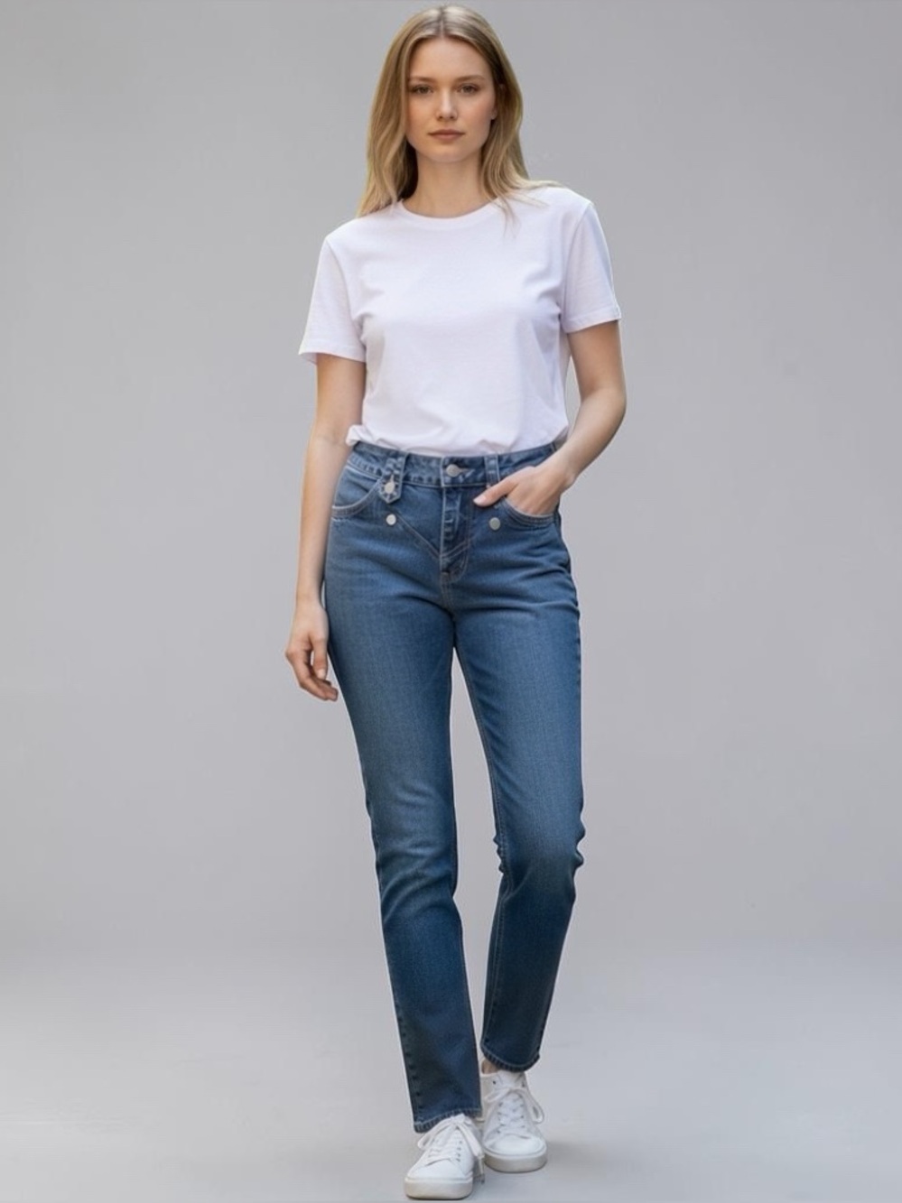 NWT Flamingals Curvy High Rise Button Tab Wide Leg Jeans Small